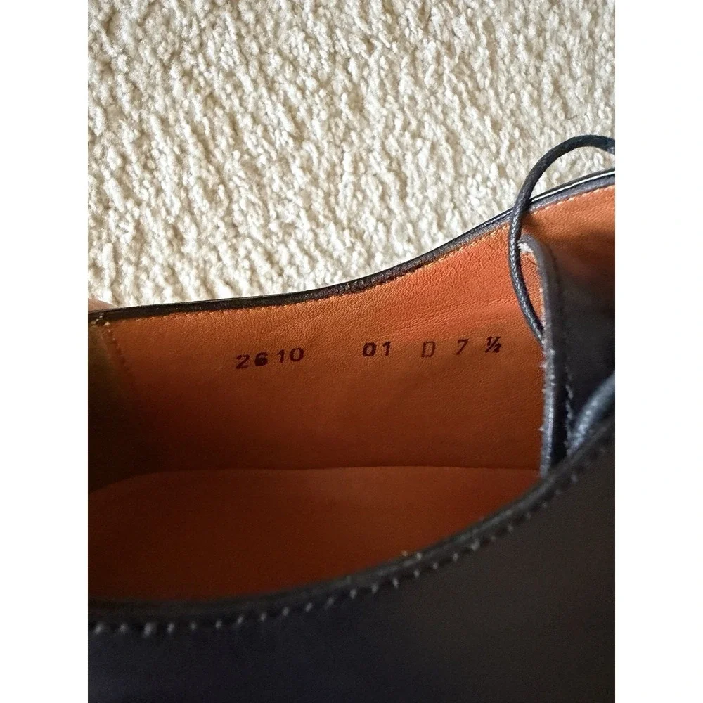Santoni Black Leather Derby Lace Up Dress Shoes‎ Men's Size 7.5 Almond Toe